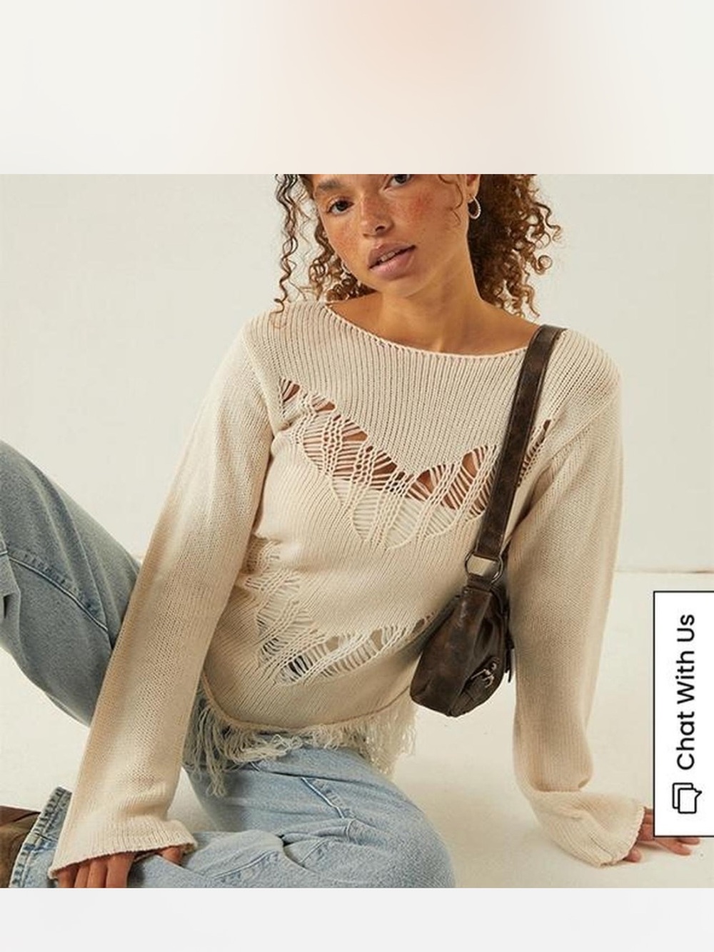 PacSun Open-Knit Fringe Sweater - Ivory